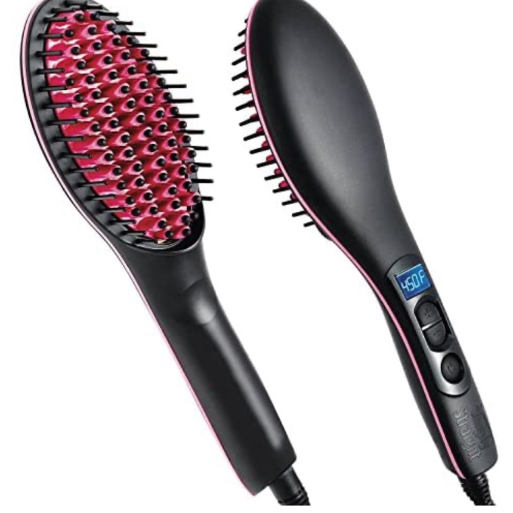 Simply Straight Ceramic Hair Straightening Brush, Black/Pink - used